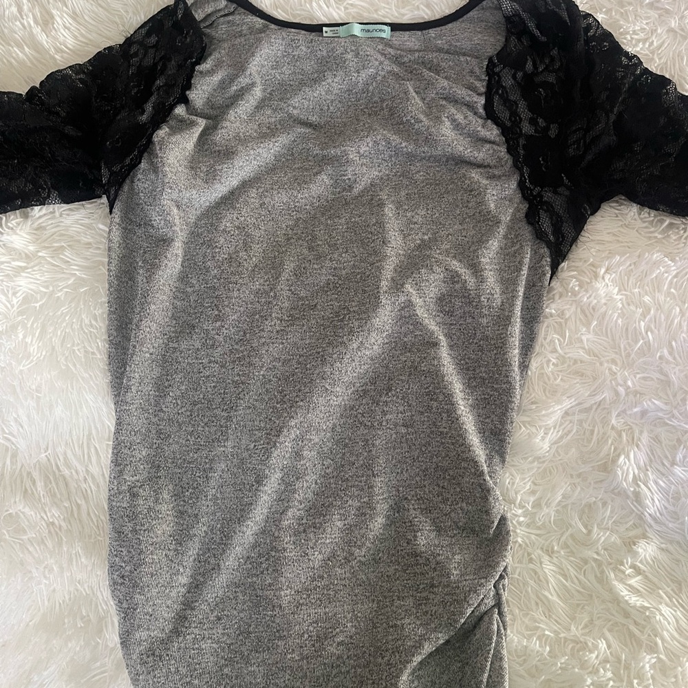 Gray Top with Black Lace Sleeves